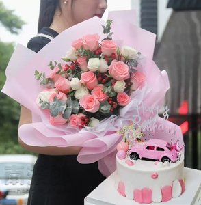 谈固东胜广场北长安公园玫瑰花生日蛋糕鲜花店同城好鲜花蛋糕连锁