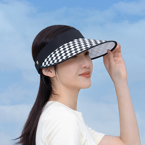 时尚棋盘格空顶帽春季新款防紫外线遮阳帽夏季出游防晒无顶太阳帽