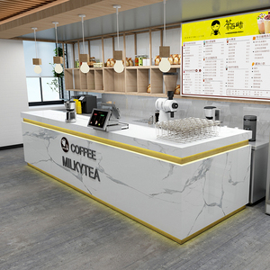 多功能奶茶店水吧台转角柜台大理石前台简约现代收银台烤漆餐饮店