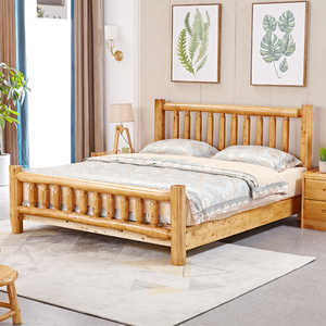 成都实木原木床纯柏木床1.8米1.5米硬板床全实木床名宿家具