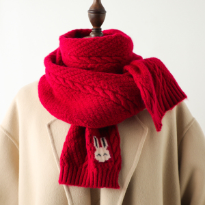 新年过年大红色本命年兔子针织毛线小围巾女生冬季儿童短围脖护颈