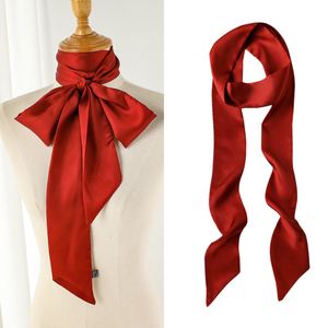 2米超长纯红色丝绸缎带小长条细窄丝巾女编发带丝带飘带领带腰带