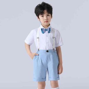 男童短袖衬衫+短裤两件小西服套装3-13岁儿童休闲背带主持人礼服
