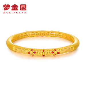 梦金园黄金手镯女足金9999花漾万纯系列金手环手饰素金计价正品