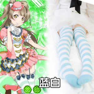 日系加长大码伪娘丝袜用品cos蓝白条纹男用cd变装 女装大佬高筒袜