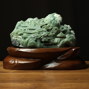 尚品美格 天然岫玉摆件精品原石手雕意境山水亭台楼阁节节高ca384