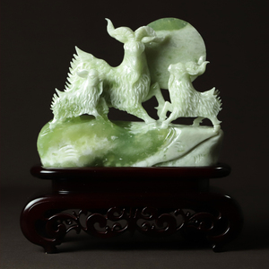 玉石三羊开泰摆件办公室桌面艺术品摆设玉雕孤品开业礼品0人付款