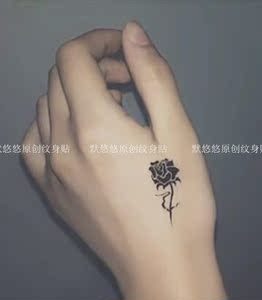 纹身贴防水男 女黑色性感小玫瑰花 手指锁骨脚裸逼真遮疤纹身贴纸