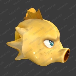卡通海洋生物海鱼黄色嘟嘴海鱼球形鱼3dmax模型u3d unity游戏素材