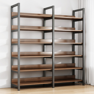 书架落地简易钢木货架储物架简约书柜家用客厅多层铁艺收纳置物架