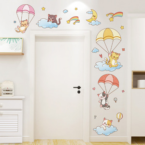 儿童房间布置卧室门上装饰卡通贴纸墙贴画墙壁纸墙纸自粘遮丑墙画