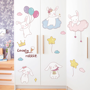 衣柜门贴纸翻新儿童房间布置卡通小兔子墙贴画墙纸自粘遮丑补洞贴