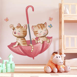 儿童房间布置女孩卧室墙面装饰可爱卡通小猫咪图案贴纸墙贴画墙画