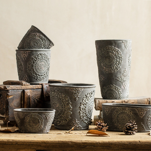 古典创意做旧花盆非洲民族元素复古插花器花园杂货艺术装饰花瓶