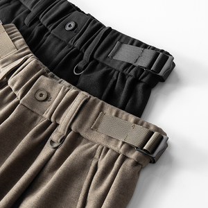 bkj可调节裤袢设计 毛呢裤子男秋冬直筒宽松加厚妮子松紧腰休闲裤