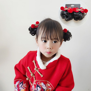 婴幼儿童假发小卷女孩宝公主造型中国风唐装汉服配饰新年头花可拆