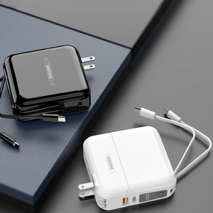 remax自带线充电宝带插头三合一20000毫安超薄快充插座小巧便携移动