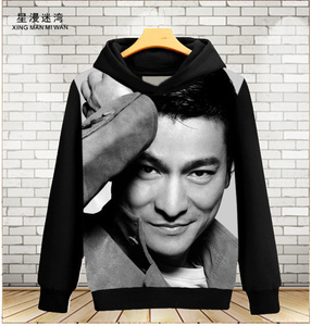 刘德华卫衣同款周边衣服 黑色太空棉连帽衫秋冬套头长袖卫衣外套