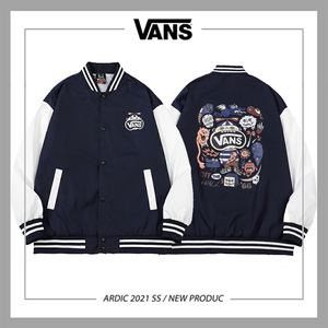 万斯vans秋冬oversize趣味涂鸦宽松情侣款秋季撞色拼接棒球服外套