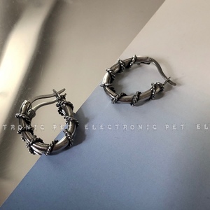 Electronic Pet @铁丝缠绕不锈钢钛钢荆棘朋克港风做旧耳圈耳环