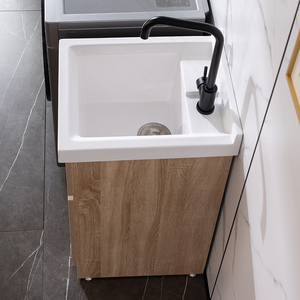 阳台洗衣柜小户型北欧实木落地超深洗衣槽42带搓洗衣盆水池洗衣池