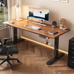 实木智能电动升降桌工作台可升降桌腿可调节家用办公书桌电脑桌子