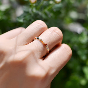 指间护身符七彩宝石天然玛瑙玉调五行防小人手工戒指尾戒