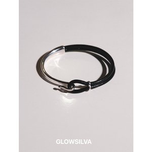 GLOWSILVA/小众设计高级感牛皮黑绳s925银拼接不对称手镯手环