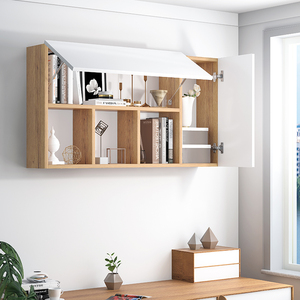 实木北欧书架墙上置物柜书房吊柜置物架厨房壁挂墙壁收纳书柜悬空
