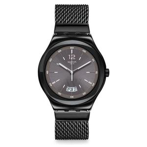 斯沃琪 swatch 男士黑色编织钢带大表盘休闲风经典手表stywb405ma