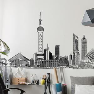 简约创意城市建筑个性装饰贴纸墙贴客厅卧室房间走廊自粘墙纸贴画
