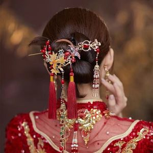 中式婚礼旗袍秀禾服古装新款新娘古装头饰红色流苏套装跟装配饰品