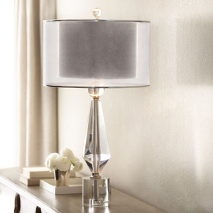 水晶台灯个性创意卧室床头柜台灯现代简约美式复古北欧浅灰色灯具