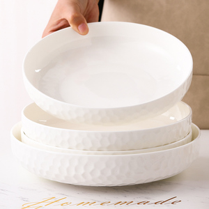 加大加深口圆菜盘子家用蒸蛋盘碗陶瓷纯白瓷釉下彩骨瓷餐具盘碟子