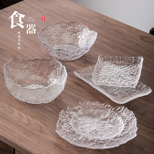 玻璃果盘 日式简约茶点盘现代客厅家用大小号水晶果碟茶道零食盘
