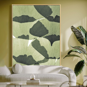 北欧小清新绿色叶子原木风客厅玄关背景墙装饰画抽象艺术植物挂画