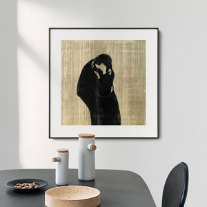 爱德华·蒙克-吻 复古抽象装饰画版画艺术挂画客厅书房卧室壁画