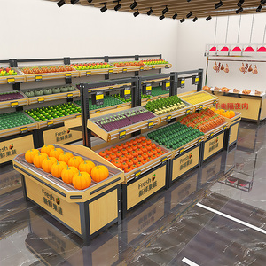 惠诚蔬菜货架生鲜超市钢木果蔬架展示架水果货架不锈钢商用菜架子