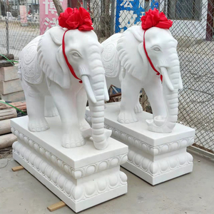 石雕大象一对汉白玉门口晚霞红石头象招财象庭院别墅石象家用摆件
