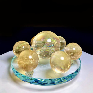 天然黄水晶七星阵风水球黄水晶球摆件宝石底盘天然原石打磨件