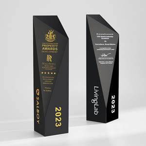 新款高档黑色几何水晶奖杯定制 创意商务颁奖礼品 企业员工纪念品