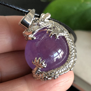 千蕊天然紫晶龙抱珠吊坠 紫水晶吊坠毛衣链 项坠