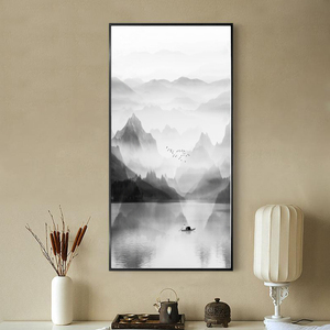 玄关过道现代简约装饰画抽象山水墨画客厅壁画酒店竖版走廊挂画