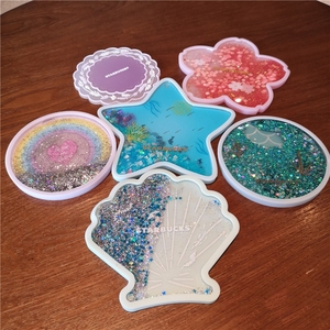 流沙杯垫浪漫粉色樱花造型粉樱飞舞小熊流沙粉紫樱杯子硅胶杯垫