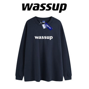 WASSUP潮牌经典款字母印花纯棉长袖t恤男女情侣宽松bf圆领卫衣WSP