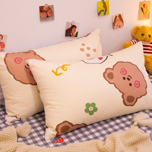 纯棉枕套一对装单双人儿童单个枕头套可爱小熊全棉大号枕芯内胆套