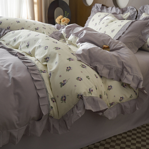 公主风纯棉床上四件套100全棉春季床品韩版花边款被套罩1.5米床单
