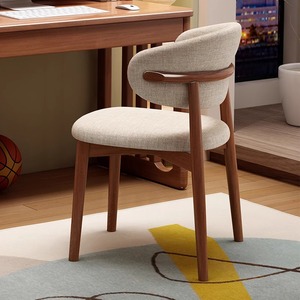 北欧实木餐椅家用轻奢胡桃简约靠背书桌椅咖啡厅休闲设计师布艺椅
