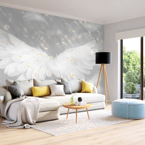 网红羽毛翅膀壁纸ins风墙布定制墙纸客厅沙发直播背景墙装饰壁布
