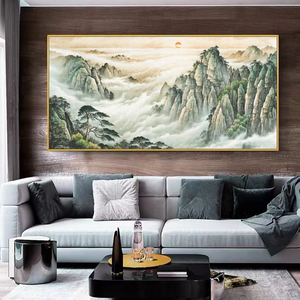 新中式沙发客厅背景墙装饰画 招财挂画 办公室山水画风水手绘油画